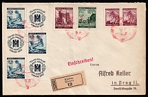 1941 (7 Oct) Bohemia and Moravia, Germany, Registered Cover from Klatovy to Prague franked with coupons 60h, 30h, 60h, 1.2k (Mi. 24, 76 - 77, S Zd 10, S Zd 11, CV $170)