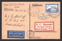 1928 (7 Oct) Germany, Graf Zeppelin airship airmail postcard from Berlin via Friedrichshafen to East Orange (United States) via New York, 1st flight to North America 'Friedrichshafen - Lakehurst' (Sieger 21 A, CV $120)