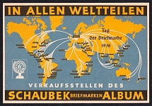 1938 (9 Jan) 'In all Parts of the World...', Advertising Postcard Schaubek Stamp Album, Berlin, Third Reich, Germany, Postcard (Commemorative Cancellation)