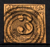 1852-58 3s Thurn und Taxis, German States, Germany (Mi. 6 a, Sc. 7, Canceled, CV $30)