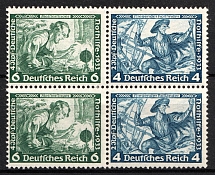 1933 Third Reich, Germany, Wagner, Se-tenant, Zusammendrucke, Block of Four (Mi. W 47, CV $50)