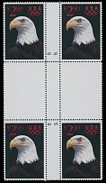 United States - Modern Errors and Varieties - 1991, White Headed Eagle, perforated proof of $2.90 multicolored in complete design, cross-gutter block of four, control No.5 on vertical gutter, full OG, NH, VF and very rare …