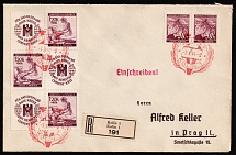 1941 (7 Oct) Bohemia and Moravia, Germany, Registered Cover from Kolin to Prague franked with coupons 1.20k, 30h (Mi. 24, S Zd 14, S Zd 15, CV $110)