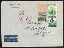 1938 United States, German Airmail Europe - North America, Graf Zeppelin Airship, Cover from Frankfurt to New York
