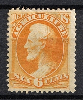 1873 6c Lincoln, Official Mail Stamps 'Agriculture', United States, USA (Scott O4, Yellow, CV $130)