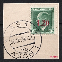 1938 1.20k on 50h on piece Occupation of Asch, Sudetenland, Germany (Mi. 4, Canceled)