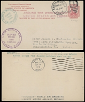 Worldwide Air Post Stamps and Postal History - United States - 1924 (March 17), First Aerial Circumnavigation (First Leg) Flight from Clover Field in Santa Monica, CA to Saint Point in Seattle, WA, stationery postcard 3c red, two …