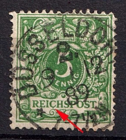 1889-1900 5pf German Empire, Germany (Mi. 46 I, 'C' in 'REICHSPOST' has Line at Bottom, Canceled, CV $70)