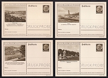 1935-36 Hindenburg, Third Reich, Germany, 4 Postal Cards (Proofs, Druckproben)