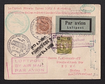 1929 (22 Jun) Sweden, Airmail cover from Stockholm to Moscow (USSR), Flight Stockholm - Kalmar - Stettin - Berlin - Konigsberg - Moscow with two airmails handstamp and Russian 'received with