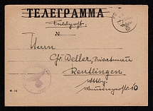 1941 (10 Nov) Third Reich, Germany, WWII, Swastika, Telegram to Reutlingen, Fieldpost Feldpost