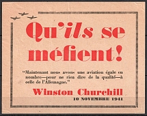 1941 Churchill's Messege Dropped Over Occupied France by British Royal Air Force, Great Britain, Airmail, Propaganda, Leaflet