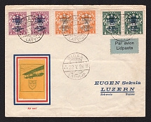 1928 (22 May) Latvia Airmail cover from Riga to Luzern (Switzerland) franked with full set 1923 in pairs