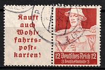 1934 Third Reich, Germany, Se-tenant, Zusammendrucke (Mi. W 101, Canceled, CV $60)