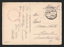 1942 Germany, Field Post postcard to Vienna with red rare field mail handstamp