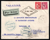 1935 France, First Flight Marseille - Prague, Airmail cover, Nice - Prague, franked by Mi. 276, 283