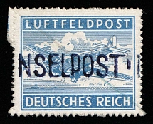 1944 Island Leros, Reich Military Mail Field Post Feldpost 'INSELPOST', Germany (Mi. 11 B a, SHIFTED Overprint, Signed, Pen Cancel, CV $590+)