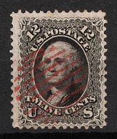 1861 12c Washington, United States, USA, (Scott 69, Gray Black, Red Cancellation, CV $150)