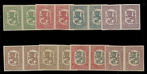 Finland - 1918, Vasa issue, Coat of Arms, 5p-5m, imperforate complete set of eight in horizontal pairs, no gum, LH, VF, this imperf set was not officially issued, Est. $200-$300, Scott #111-18 imp…