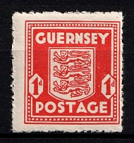 1943 1d Guernsey, German Occupation, Germany (Mi. 2 bv, Carmine Color, Thin Paper, Signed, CV $30, MNH)