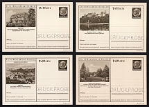 1938 Hindenburg, Third Reich, Germany, 4 Postal Cards (Proofs, Druckproben)