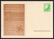 1937 Exhibition in Berlin The German Collectors Association of the NS Strength Through Joy Organization 'Collecting During Leisure Time', Third Reich, Germany, Postal Card