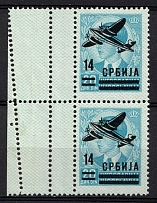 1943 14d Serbia, German Occupation, Germany, Airmail, Pair (Mi. 69 L, Small Space on the Left, Margins, CV $130, MNH)