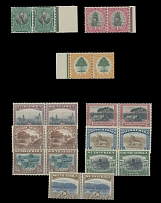 British Commonwealth - South Africa - 1927-28, Springbok's Head, Sailing Ship, Orange Tree; Antelope Gnu, Oxen, Scenes, ½p-6p, 2p- 10s, two complete sets of three and seven horizontal pairs with English and Afrikaans inscription, …