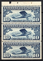 1928 10c Air Post Stamps, United States, USA, Booklet Pane of 3 (Scott C10a, CV $70)