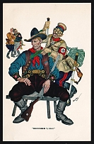 1942 'December 7, 1942', WWII Anti-Axis Propaganda, Hitler Tojo Caricatures, Cartoon Illustration Postcard By Polish Artist Arthur Szyk, Mint