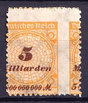 1923 5m Weimar Republic, Germany (Mi. 327 B, SHIFTED Roulette)