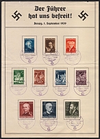 1939 Danzig, Germany, Swastika, Propaganda Souvenir Sheet (Full Sets, Special Cancellations, CV $50)