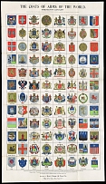Coats of Arms of the Word XIX Century, Scott Stamp and Coin Co, New York, United States, Stock of Cinderellas, Non-Postal Stamps, Labels, Advertising, Charity, Propaganda, Full Sheet