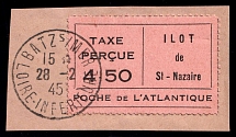 1945 4.50fr Saint-Nazaire, German Occupation of France, Germany (Mi. 3 II, Full Set, CV $200, Batz-sur-Mer Postmark)
