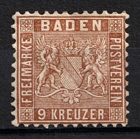 1862 9kr Baden, German States, Germany (Mi. 15 b, CV $200)