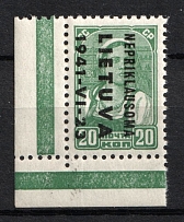 1941 20k Lithuania, German Occupation, Germany (INVERTED Overprint, Print Error, Corner Margins, Mi. 5 K, Signed, CV $200, MNH)