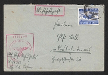 1942 (23 June) Germany, Airmail Field Post cover from Lasberg (Austria) to Taunus with big red rare square field mail handstamp