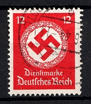 1942-44 12pf Third Reich, Germany, Official Stamp (Mi. 172 a, Blackish-Pink, Variety of Color, Canceled, CV $40)