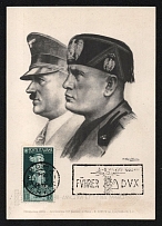 1938 'Fuehrer and Duce' Italy, Propaganda Postcard