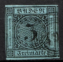 1858 3k Baden, German States, Germany (Mi. 8, Sc. 8, Canceled, CV $40)
