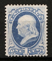 1870-71 1c Franklin, United States, USA (Scott 145, Ultramarine, CV $240)