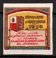 1916 Andorra, 'To Their Great Former Glorious Protector France', Non-Postal Stamp (Imperforate)