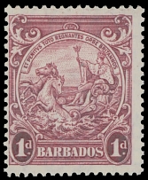 British Commonwealth - Barbados - 1939, Seal of the Colony, Sea Horses, 1p carmine, comb perforation 13½x13, full OG, NH, fine centering, C.v. $300, SG #249, C.v. £275, Scott #194b…