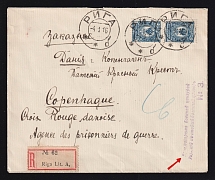 1916 (4 Jan) Russian Empire, Latvia, Registered Censored cover from Riga to Copenhagen, with Riga censor handstamp