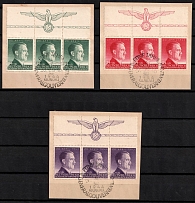 1943 General Government on pieces, Germany, Strips (Mi. 101 - 103, Full Set, Canceled, Margins)