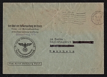 1943 (15 Apr) Alsace, German Occupation of France, Germany, Official Cover from Chief of Civil Administration, Financial and Economic Department, Strasbourg - Mulhouse