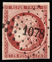 1849 1F France (Mi 7b, Canceled, CV $1,560)