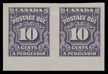 Canada - Postage Due stamps - 1935, Numerals, 4th issue, 10c dark violet, bottom margin horizontal imperforate pair, full OG, NH, VF, C.v. $325, Unitrade C.v. CAD$450, Scott #J20a…