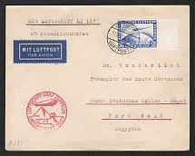 1929 (14 Mar) Germany, Graf Zeppelin airship airmail cover from Friedrichshafen to Port Said (Egypt), Orient Flight 1929 'Friedrichshafen-Friedrichshafen' (Sieger 231 A, CV $180)