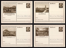 1937 Hindenburg, Third Reich, Germany, 4 Postal Cards (Proofs, Druckproben)